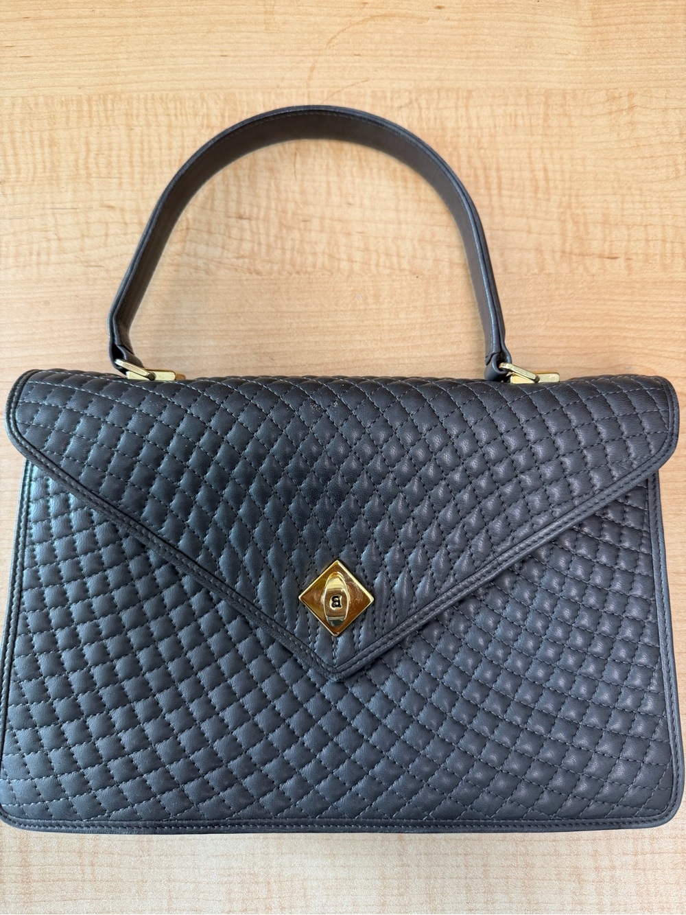 Bally Vintage Lamb Skin Quilted Grey Top-Handle Satchel